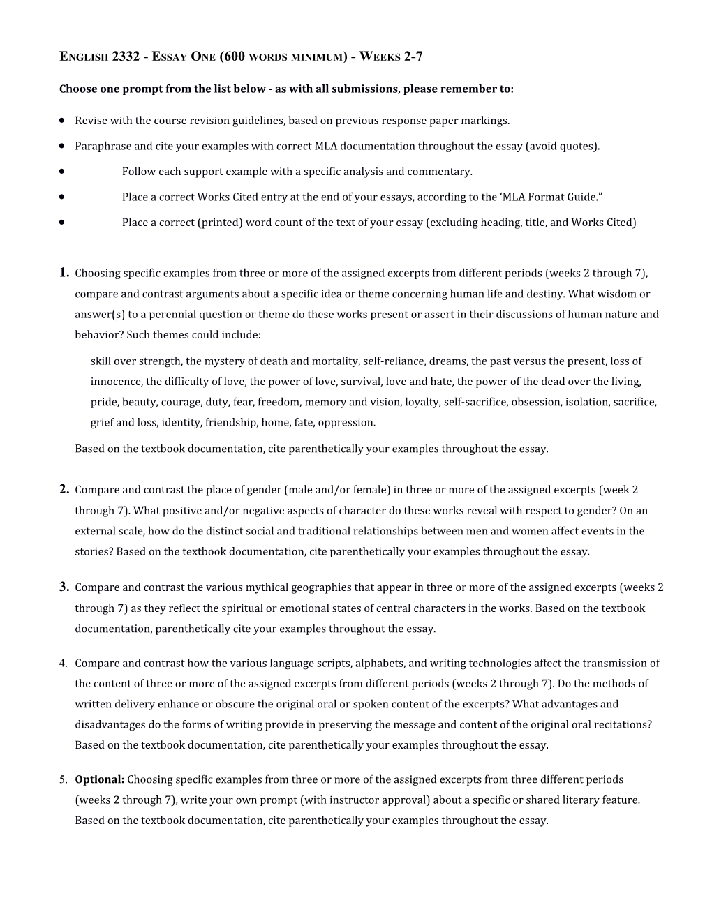 Revision Guidelines English 2333 - Name: ______