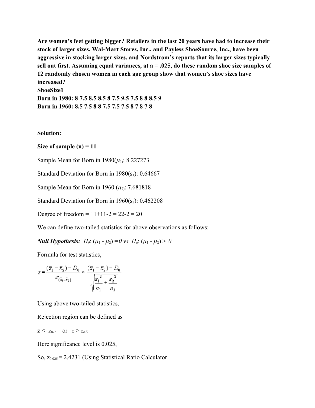 Size of Sample (N) = 11