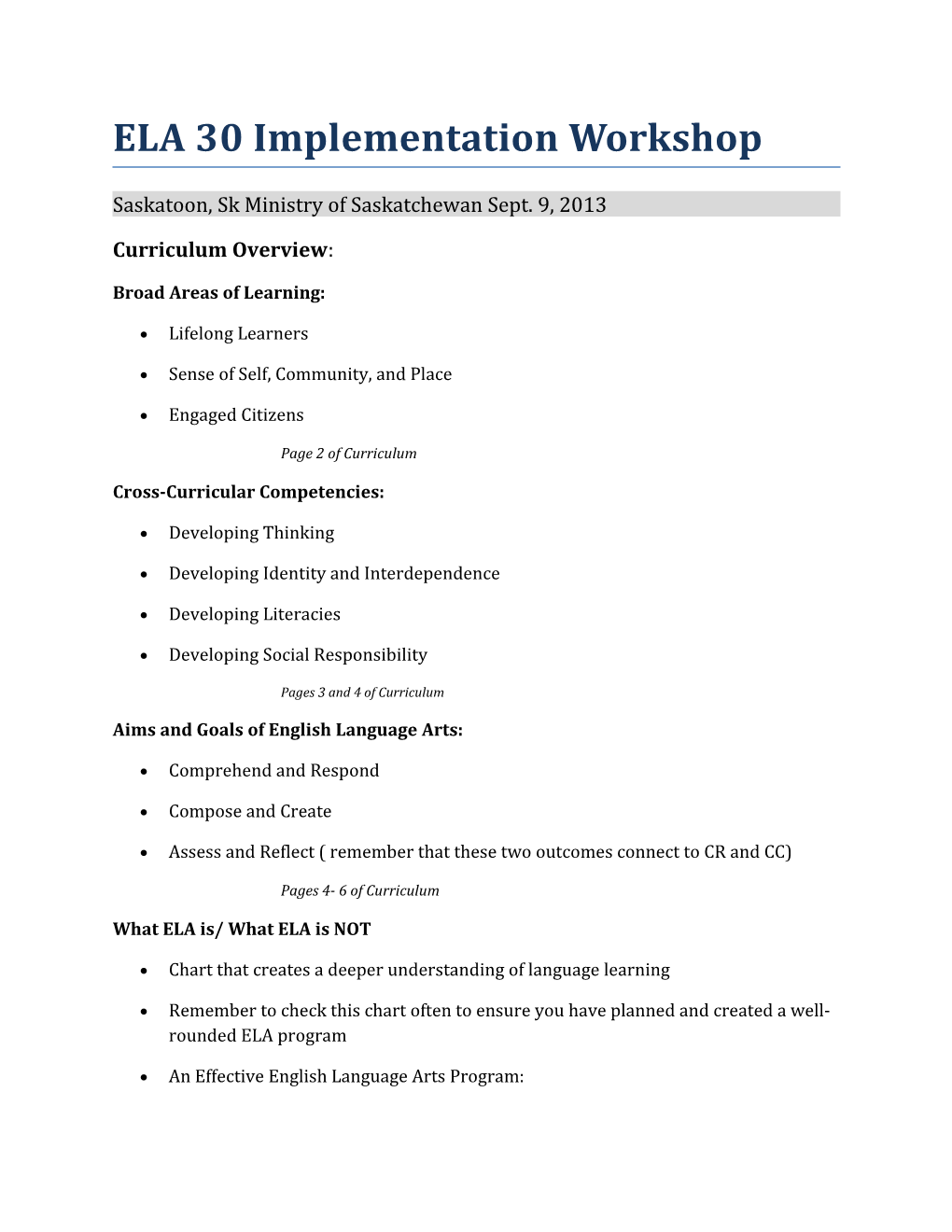 ELA 30 Implementation Workshop