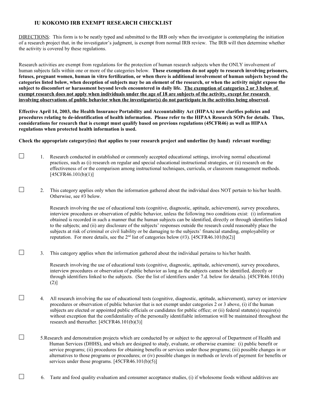 Iuk Irb Exempt Research Checklist