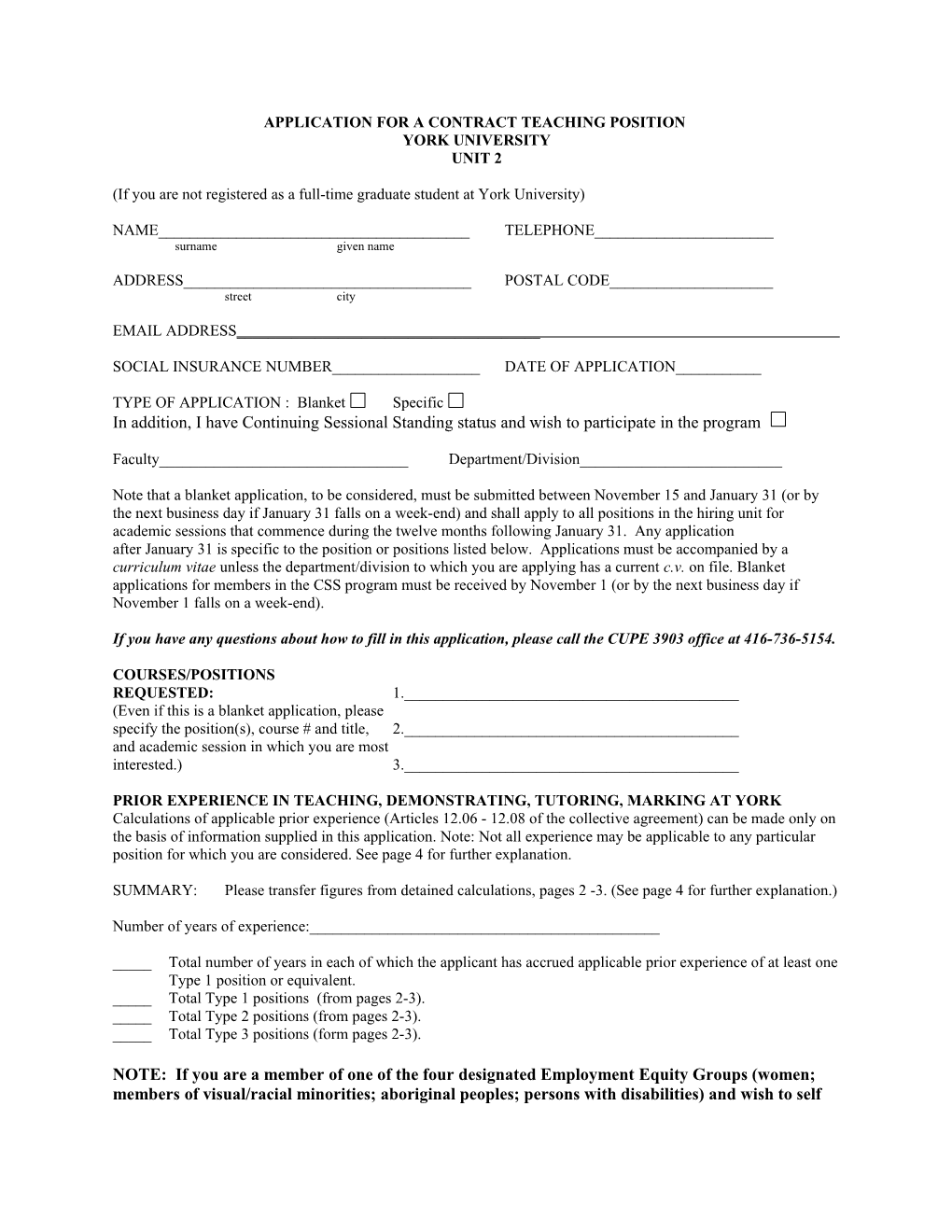 Application For A Contract Teaching Position