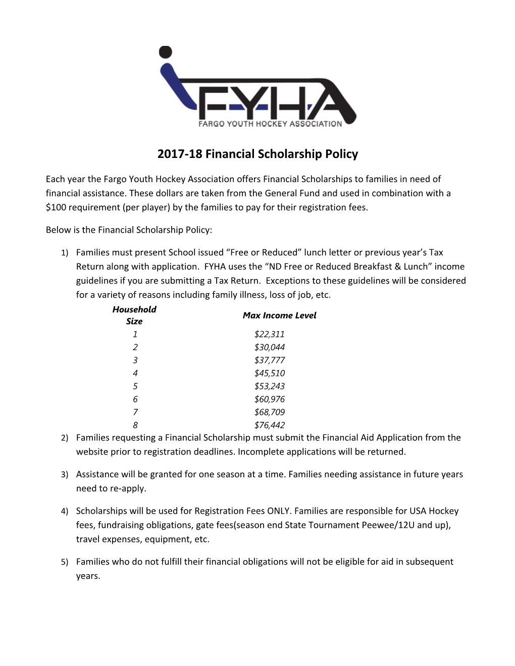 2017-18 Financial Scholarship Policy
