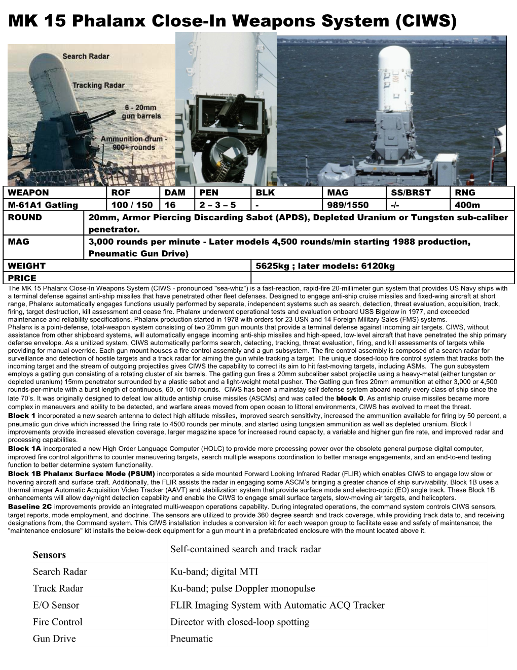 MK 15 Phalanx Close-In Weapons System (CIWS)