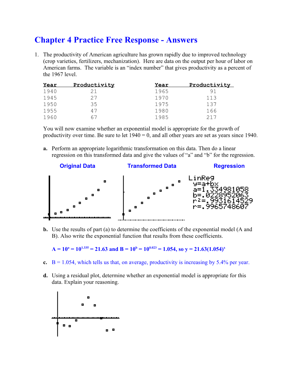Chapter 4 Practice Free Response - Answers