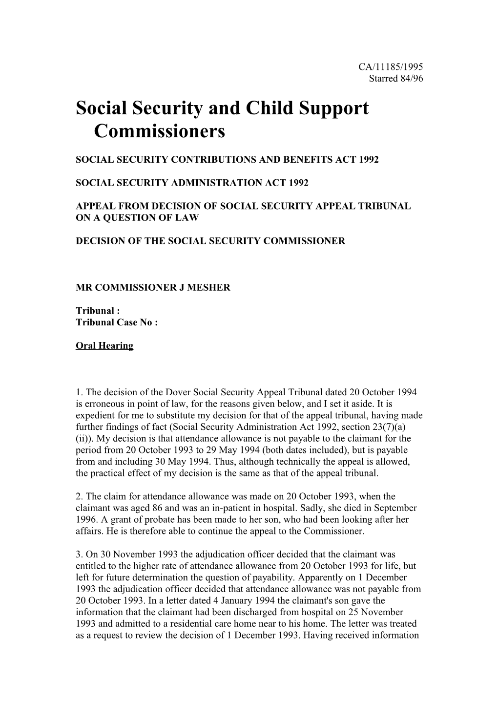 Social Security and Child Support Commissioners