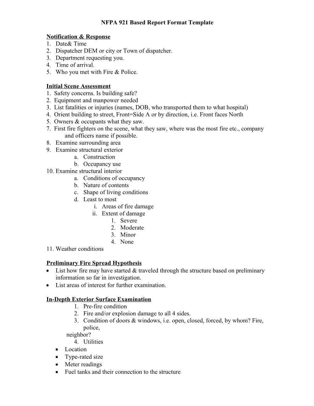 NFPA 921 Based Report Format Template