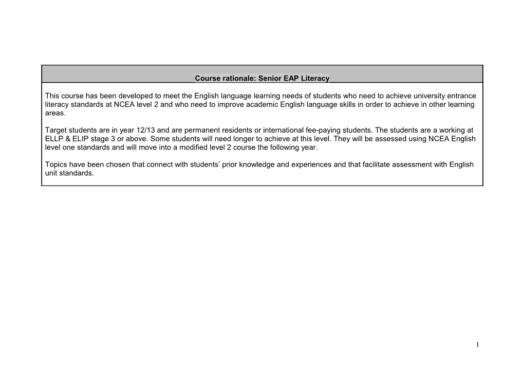 Course Rationale: Senior EAP Literacy