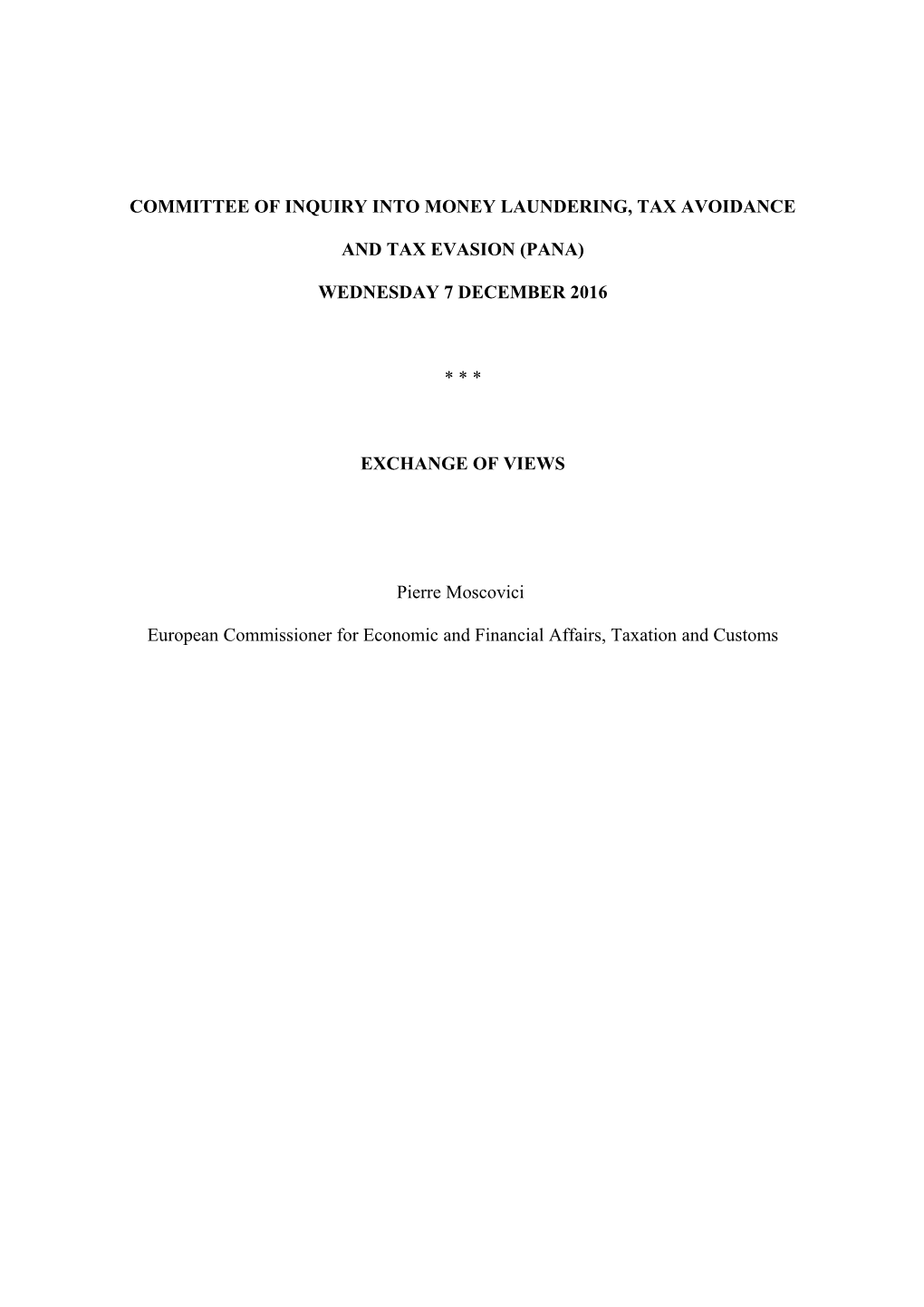 Committee of Inquiry Into Money Laundering, Tax Avoidance and Tax Evasion (Pana)