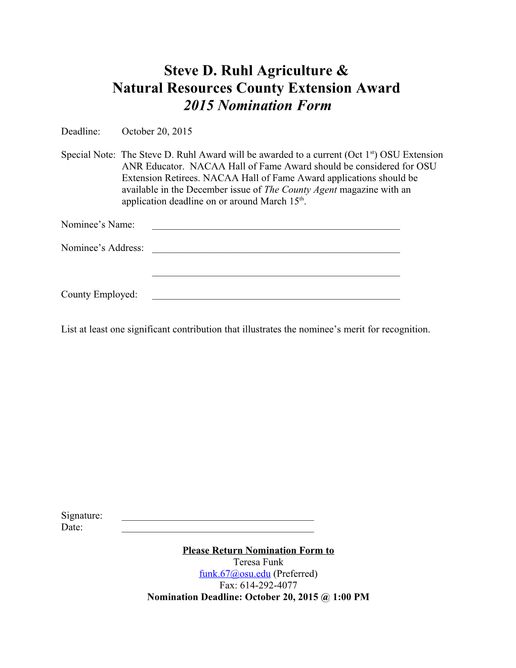 Rough Draft of Nomination Form