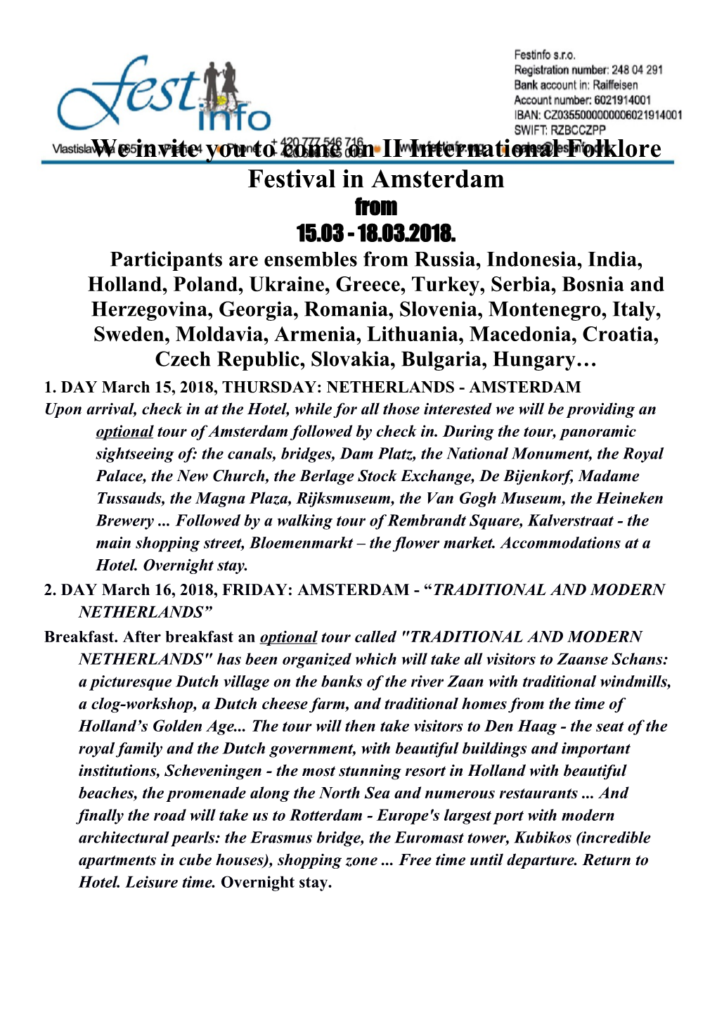 We Invite You to Come on II International Folklore Festival in Amsterdam