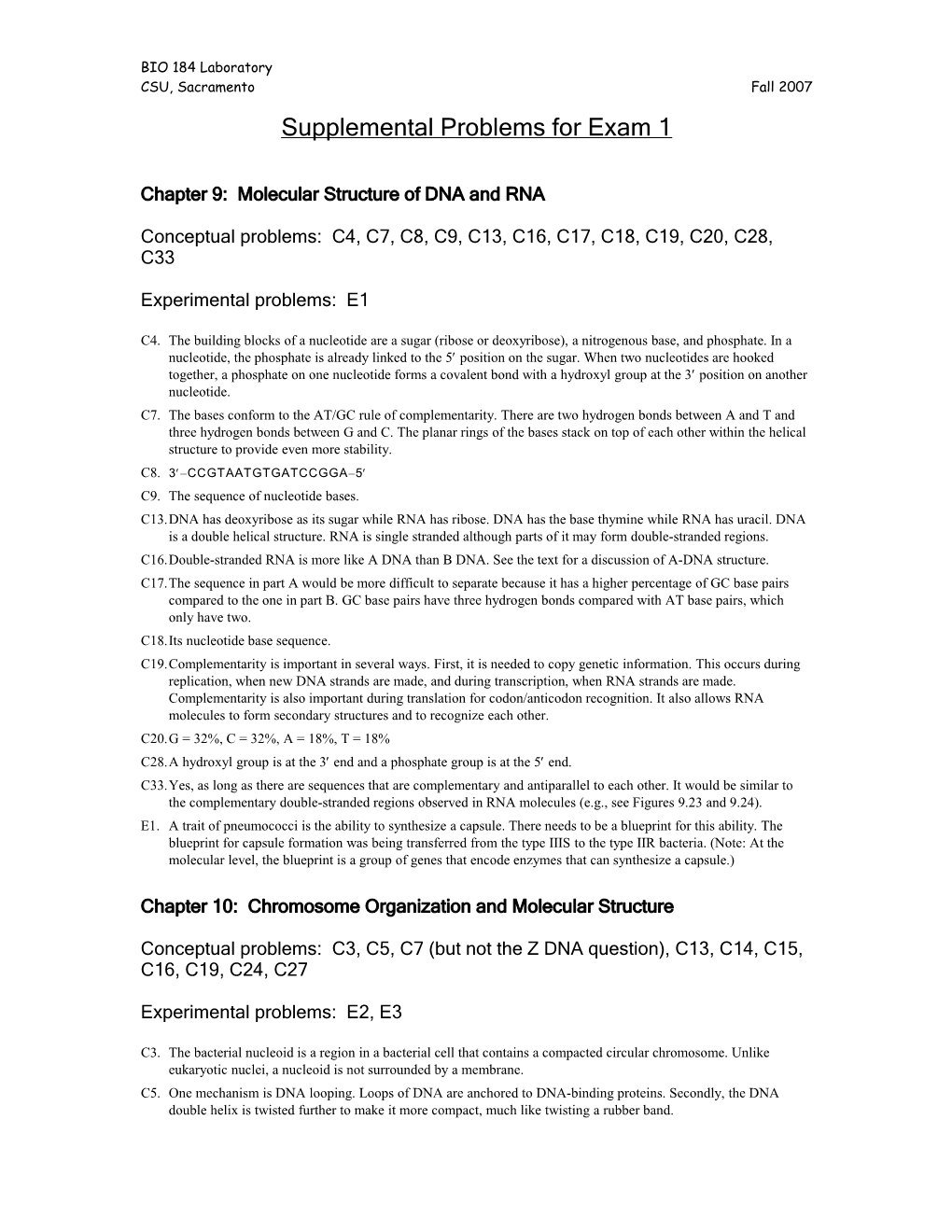 Chapter 9: Molecular Structure of DNA and RNA