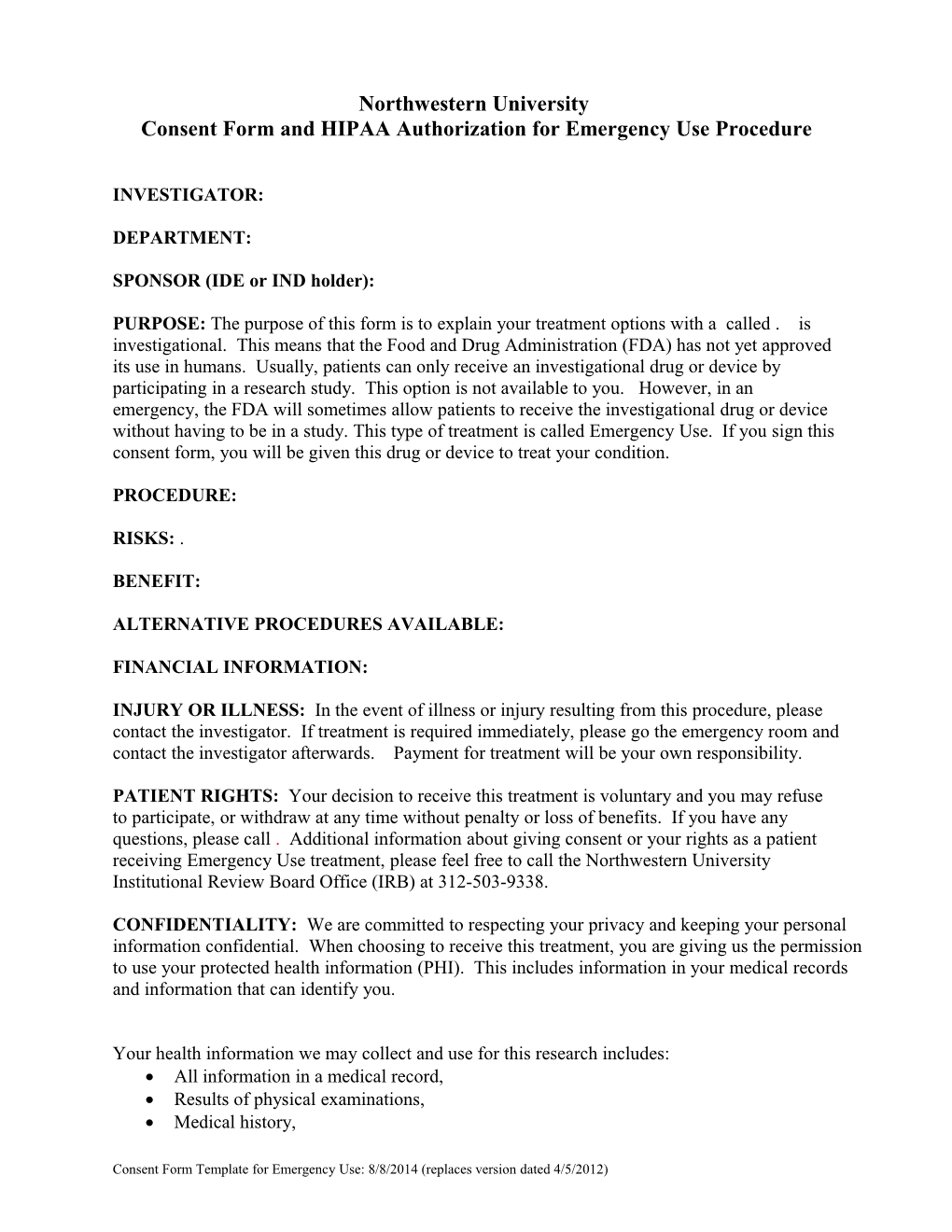 Emergency Use Consent Form Template