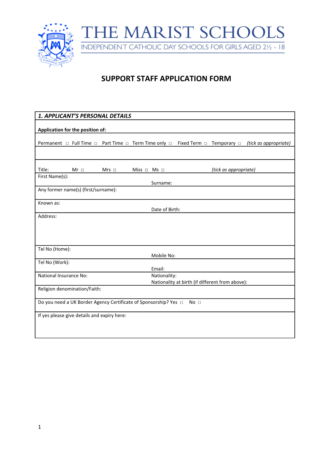 Support Staff Application Form s3
