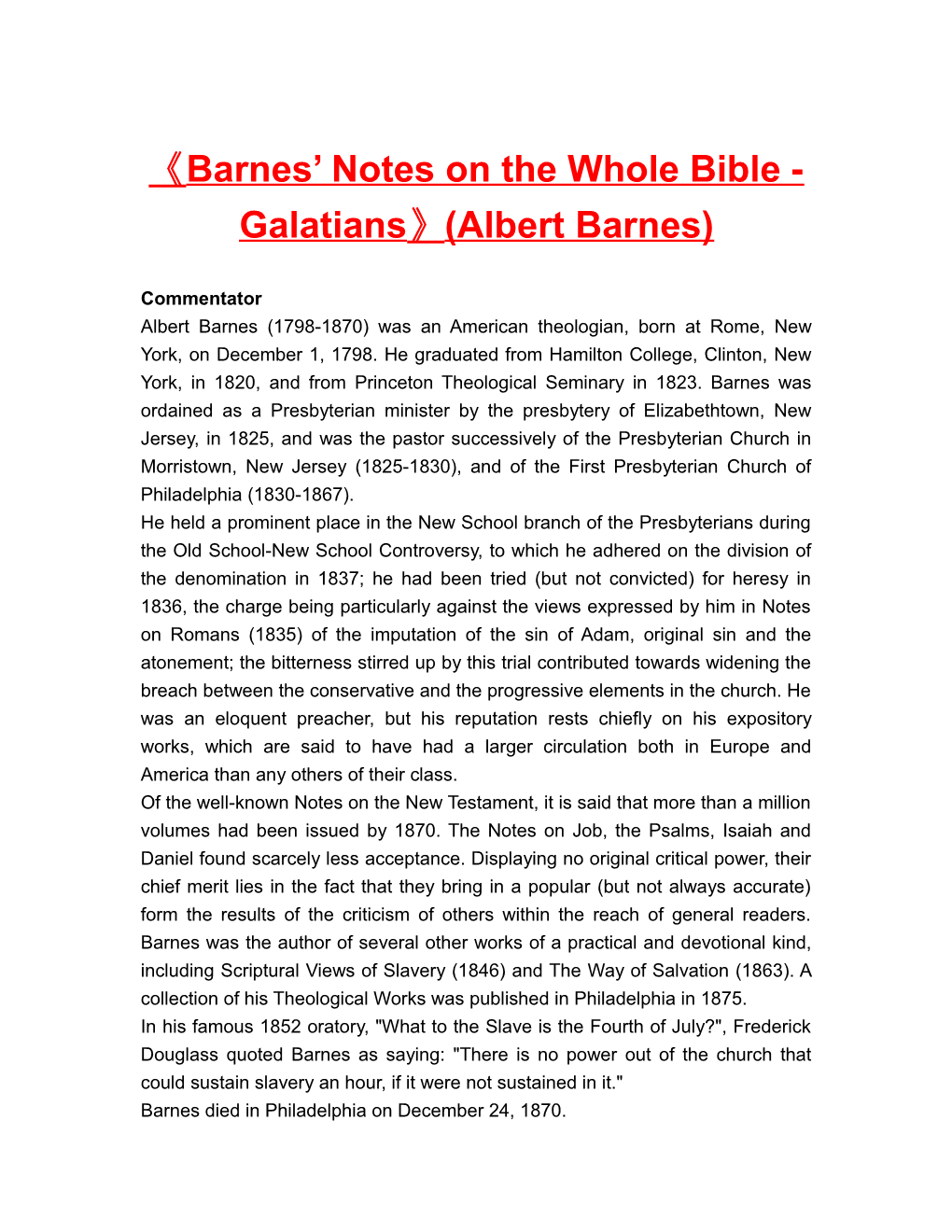 Barnes Notes on the Whole Bible - Galatians (Albert Barnes)