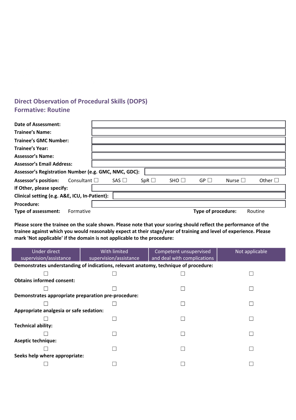 Direct Observation of Procedural Skills (DOPS)