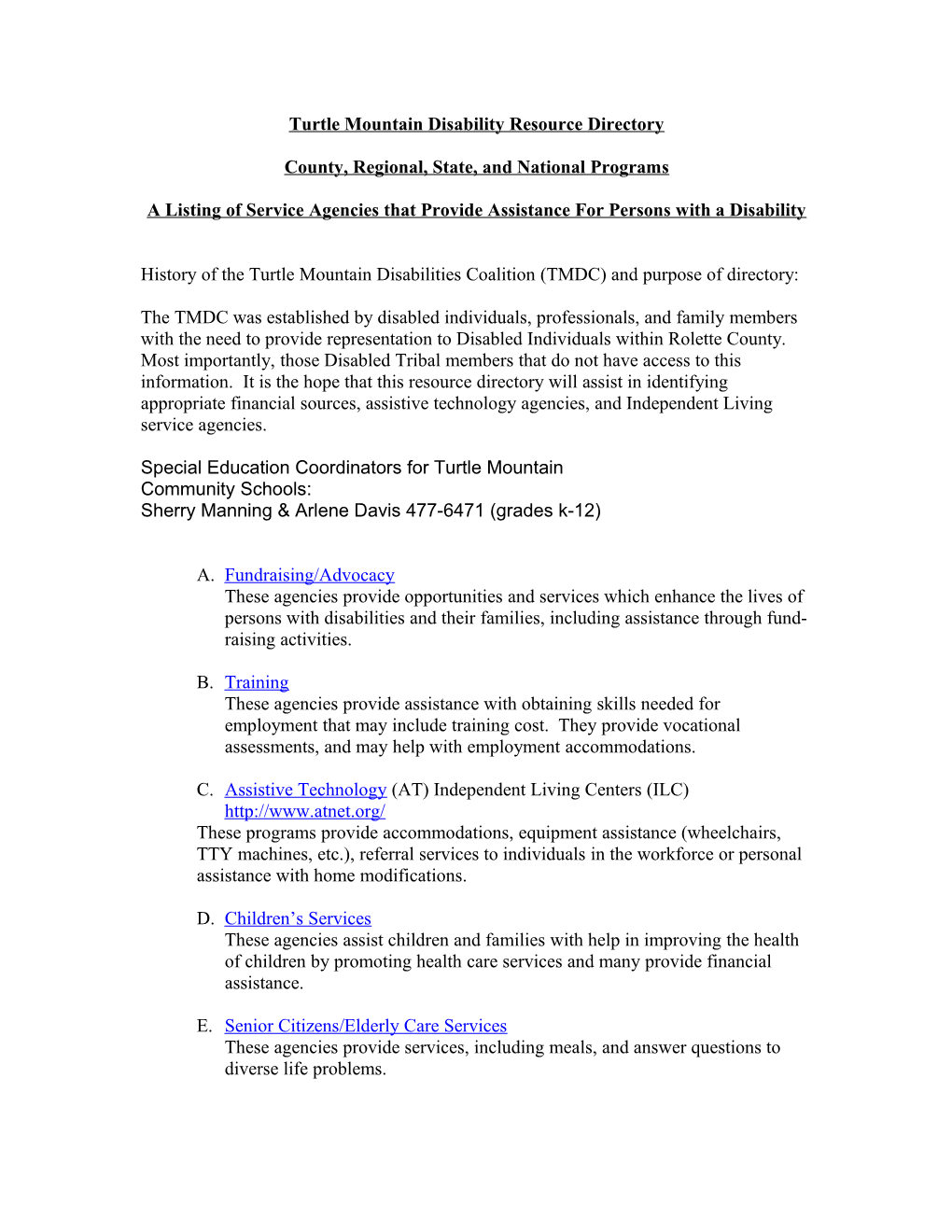 Turtle Mountain Disability Resource Directory