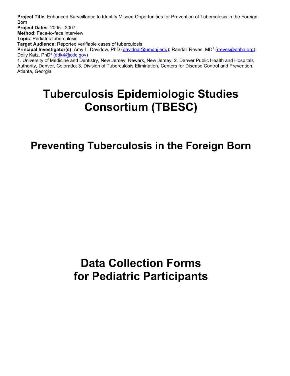 Task Order #9: Enhanced Surveillance of Tuberculosis in the Foreign-Born