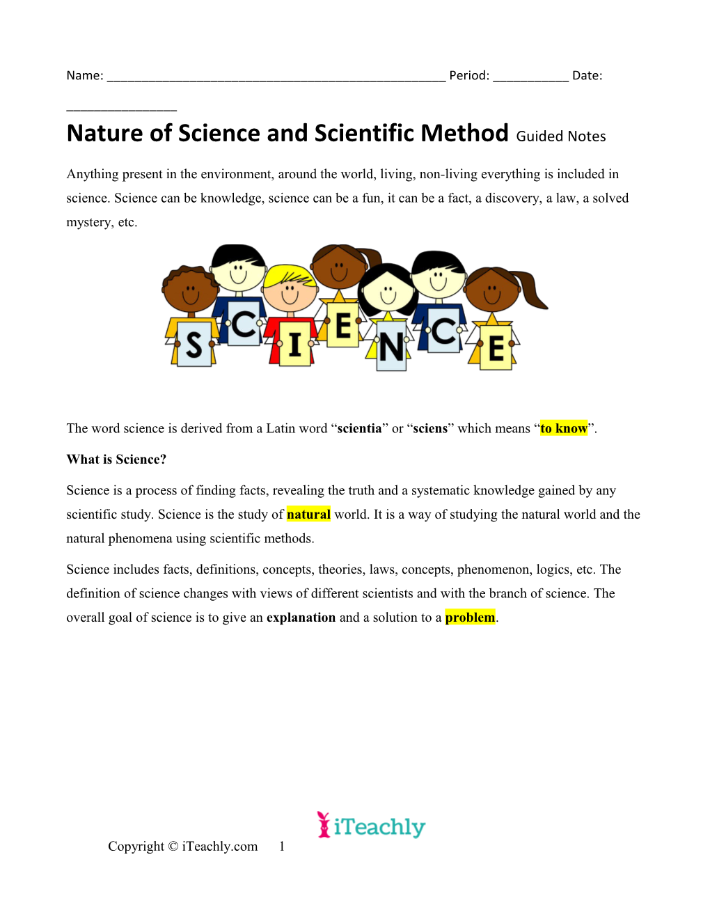 Nature of Science and Scientific Method Guided Notes