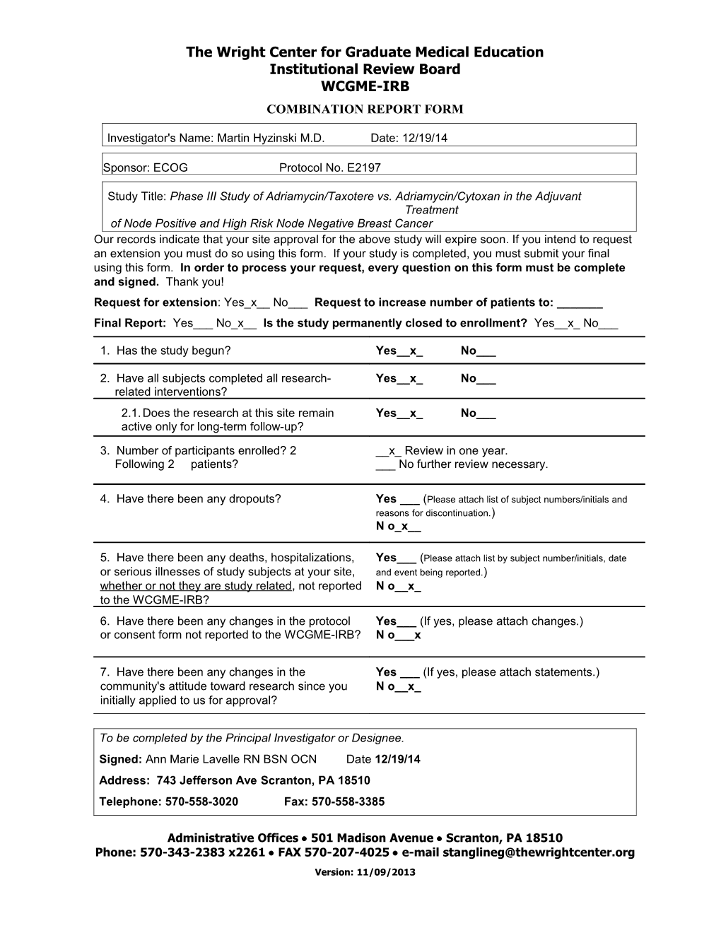 Combination Report Form