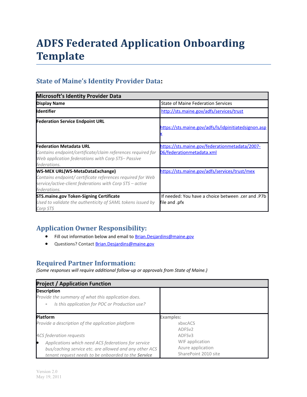 ADFS Federated Application Onboarding Template