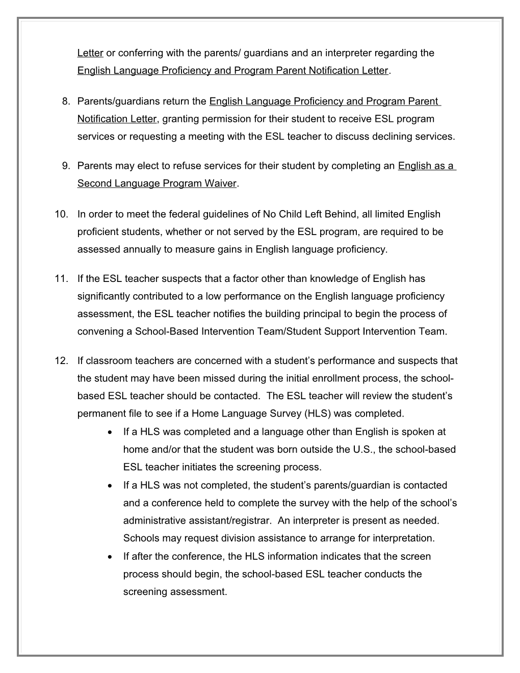 English As a Second Language Program Waiver