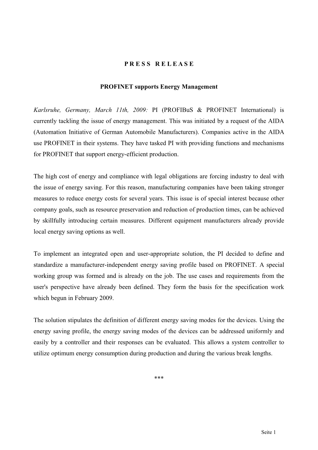 PROFINET Supports Energy Management