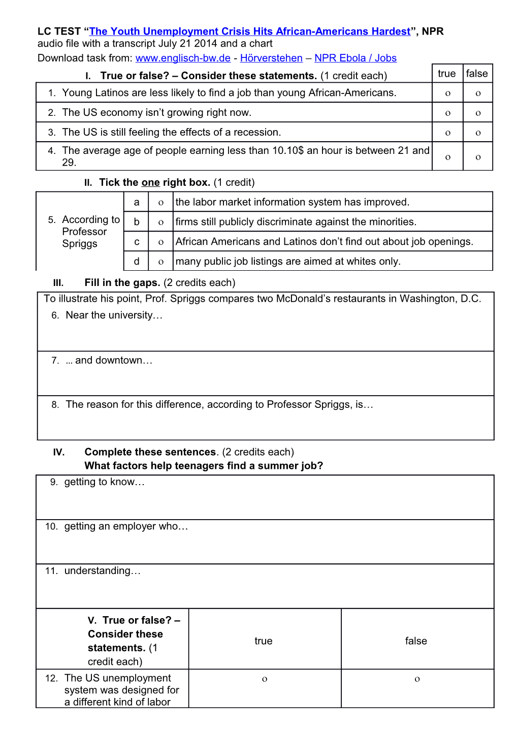 Download Task From: - Hörverstehen NPR Ebola / Jobs