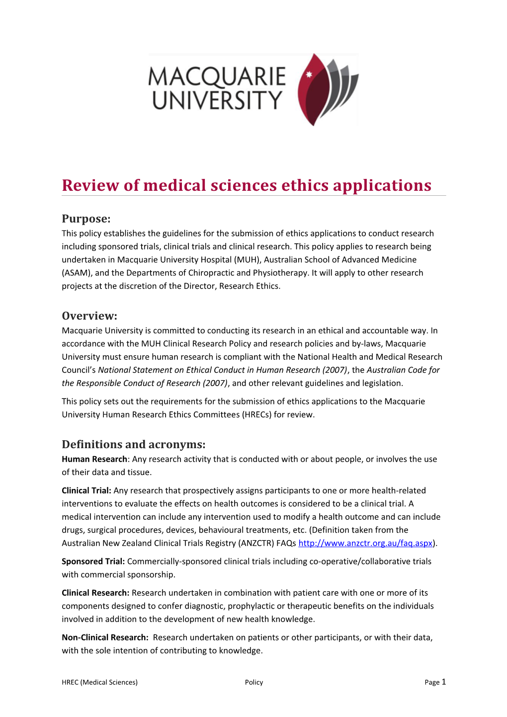 Review of Medical Sciences Ethics Applications
