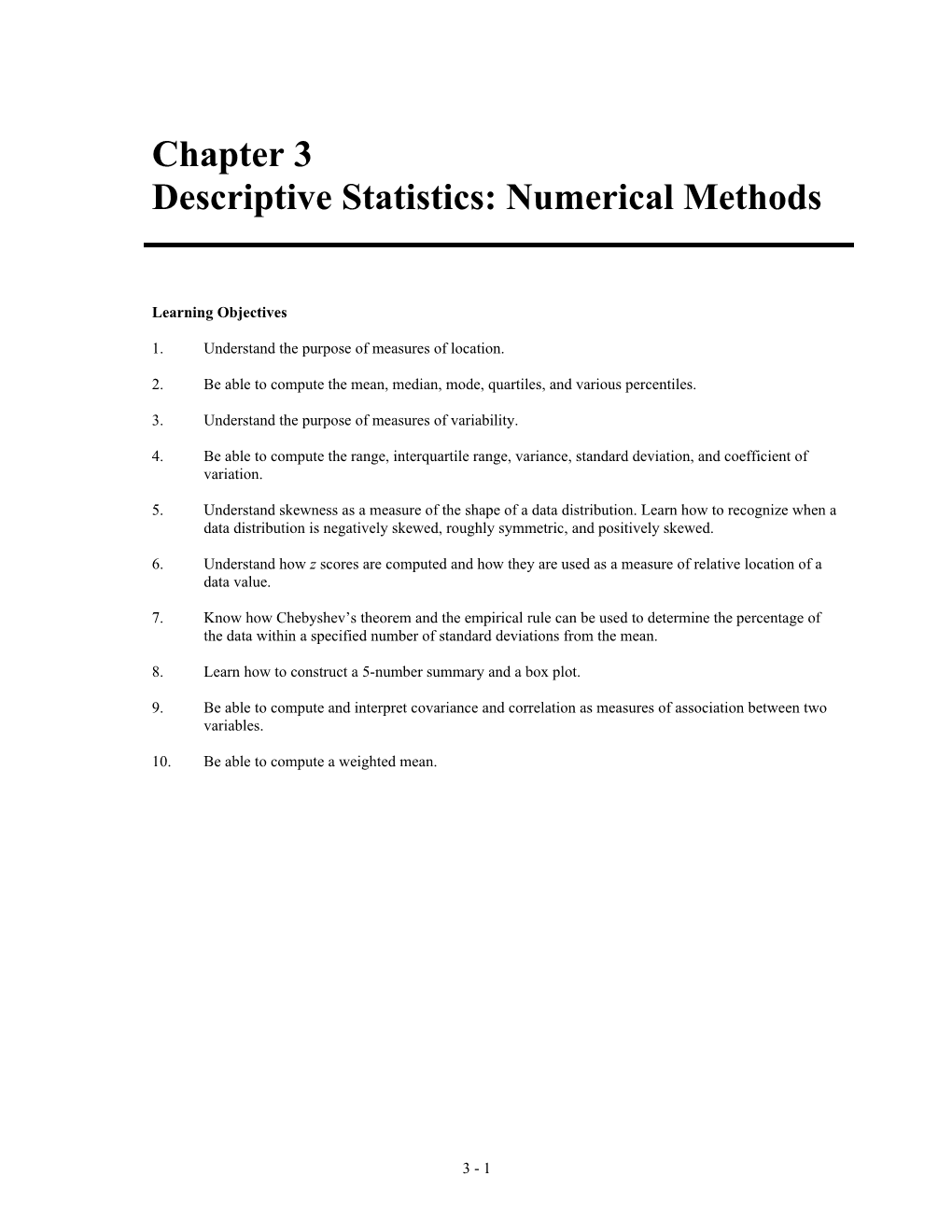 Descriptive Statistics: Numerical Methods s1
