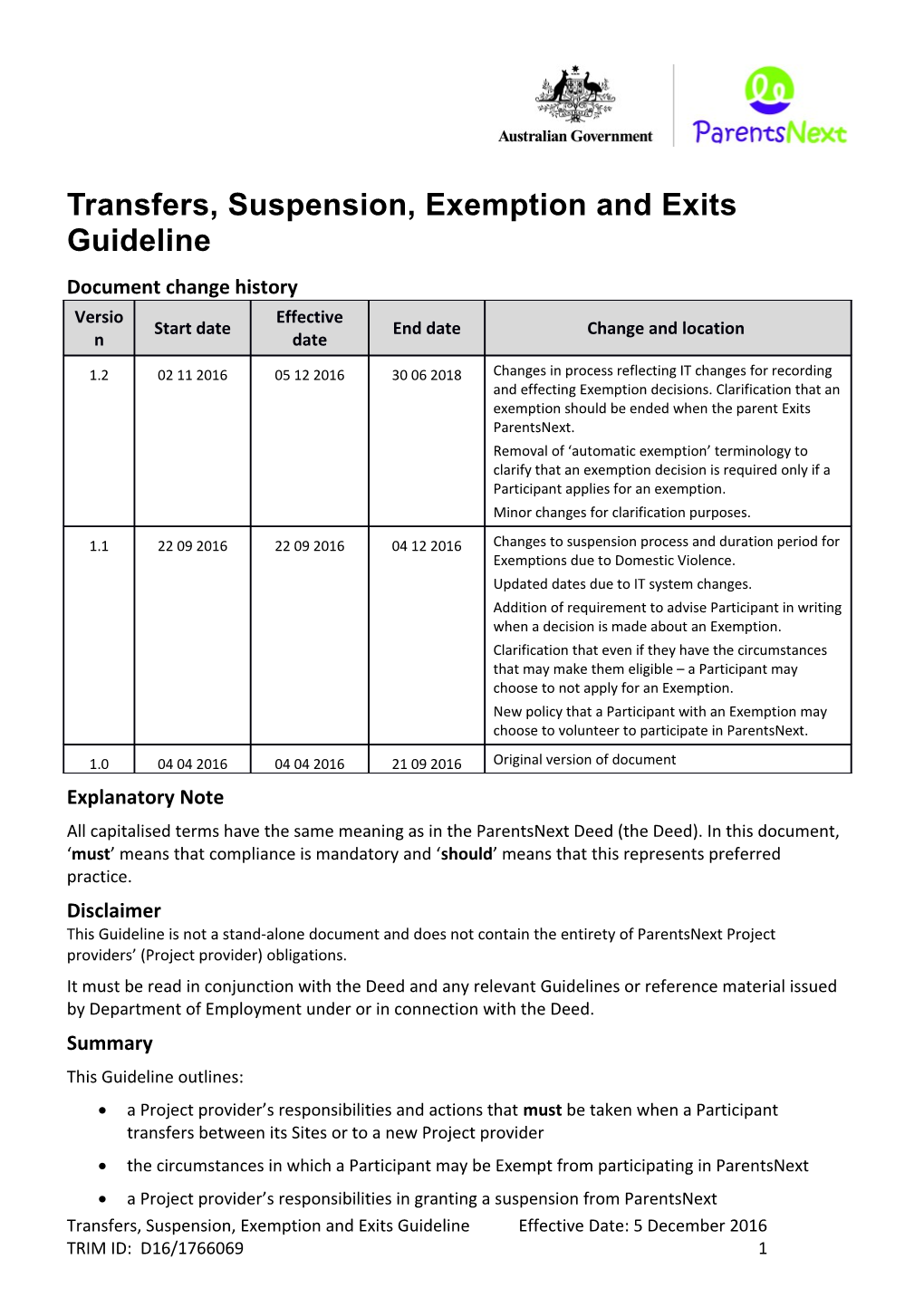 Transfers Suspensions Exemptions and Exits Guideline