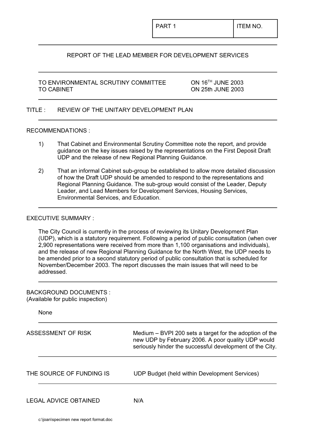 Standard Format for Committee Reports s4