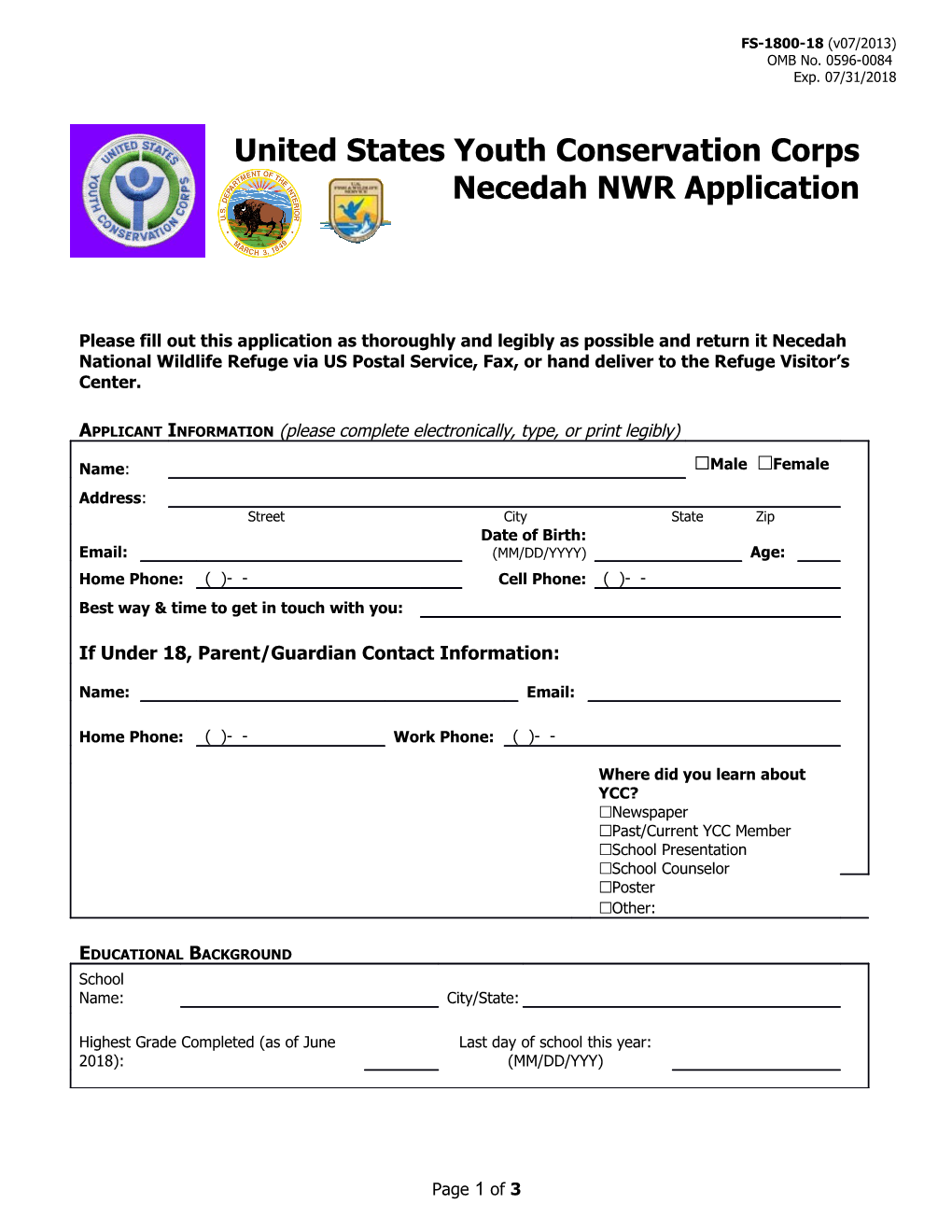 Send Your Completed Application to Necedah National Wildlife Refuge By