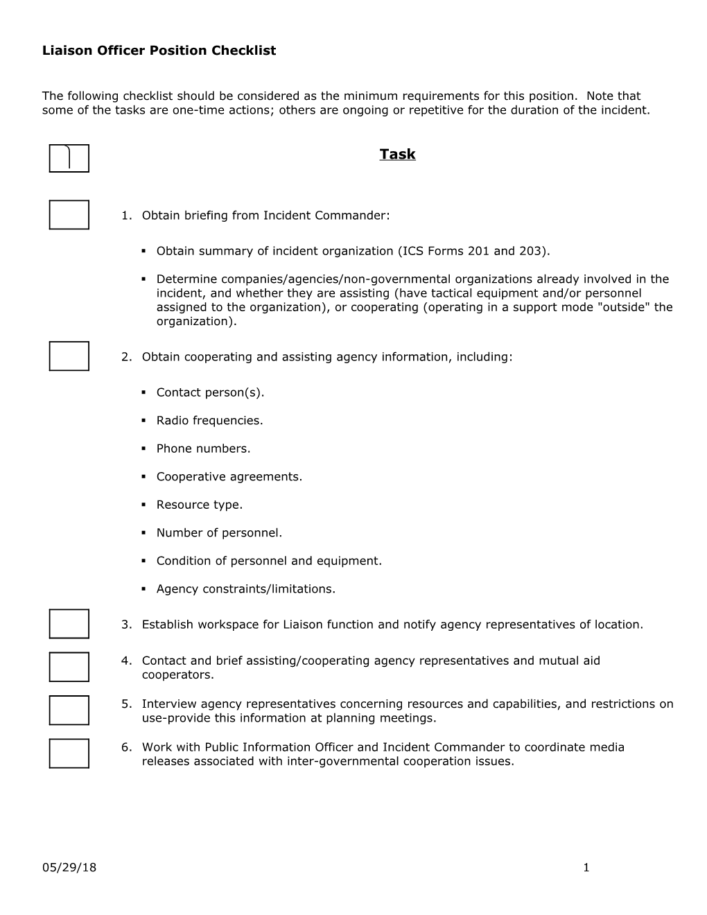 Liaison Officer Position Checklist