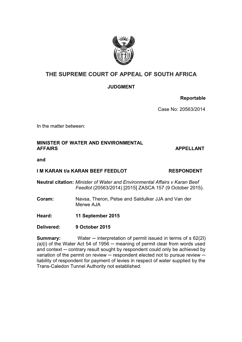 The Supreme Court of Appeal of South Africa s40