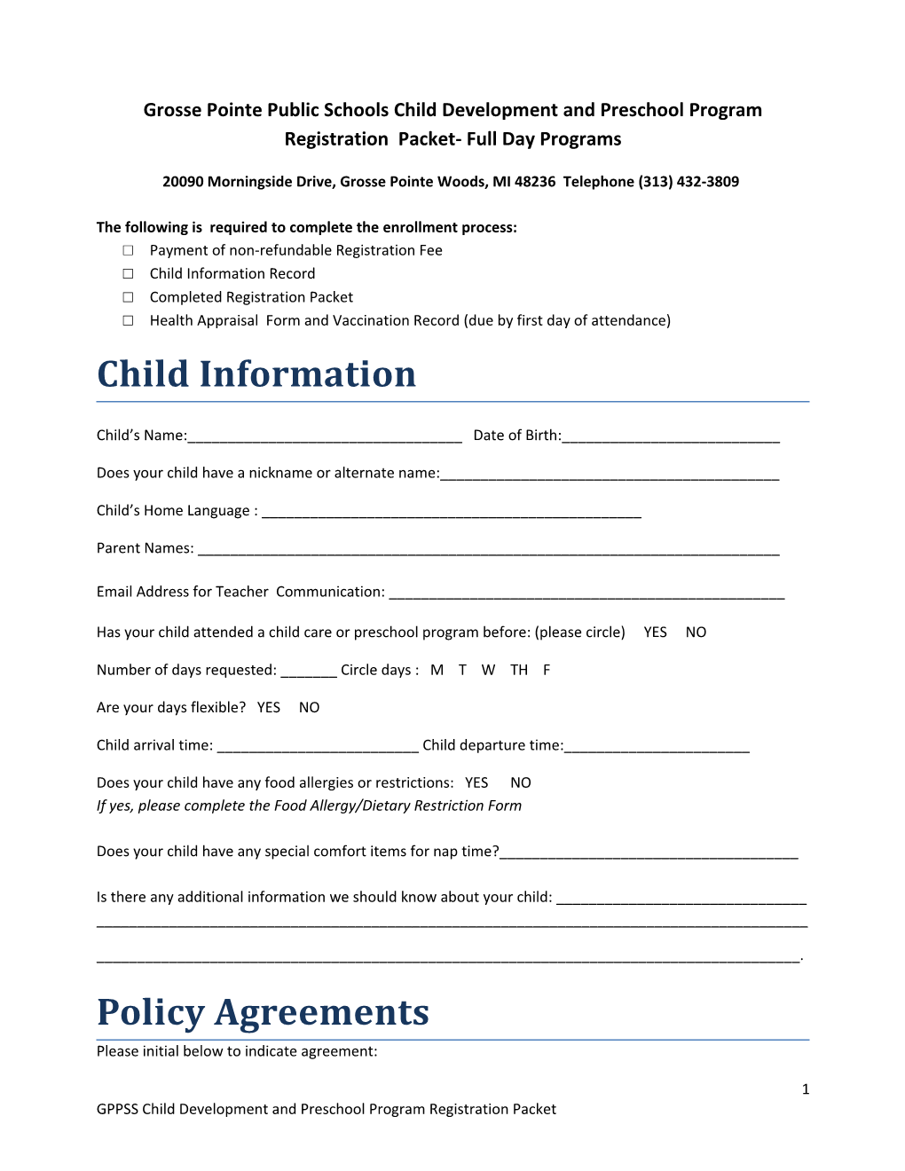 Grosse Pointe Public Schools Child Development and Preschool Program