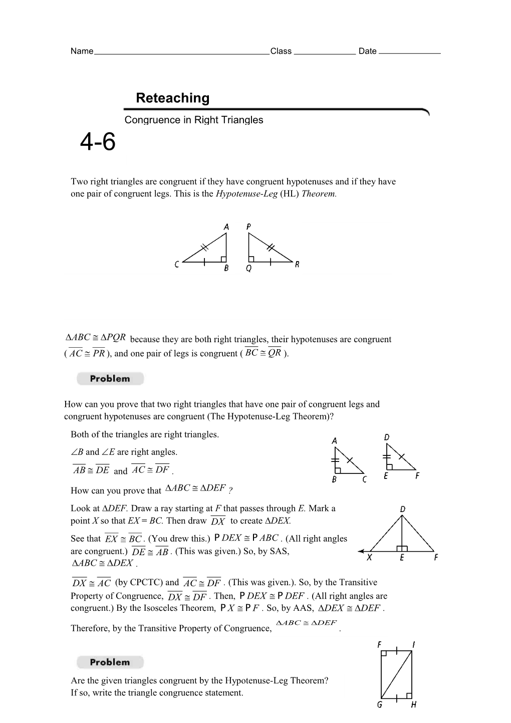 Congruence in Right Triangles