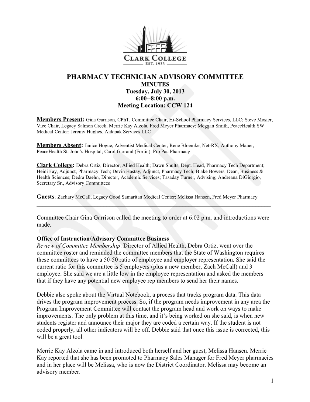 Pharmacy Technician Advisory Committee