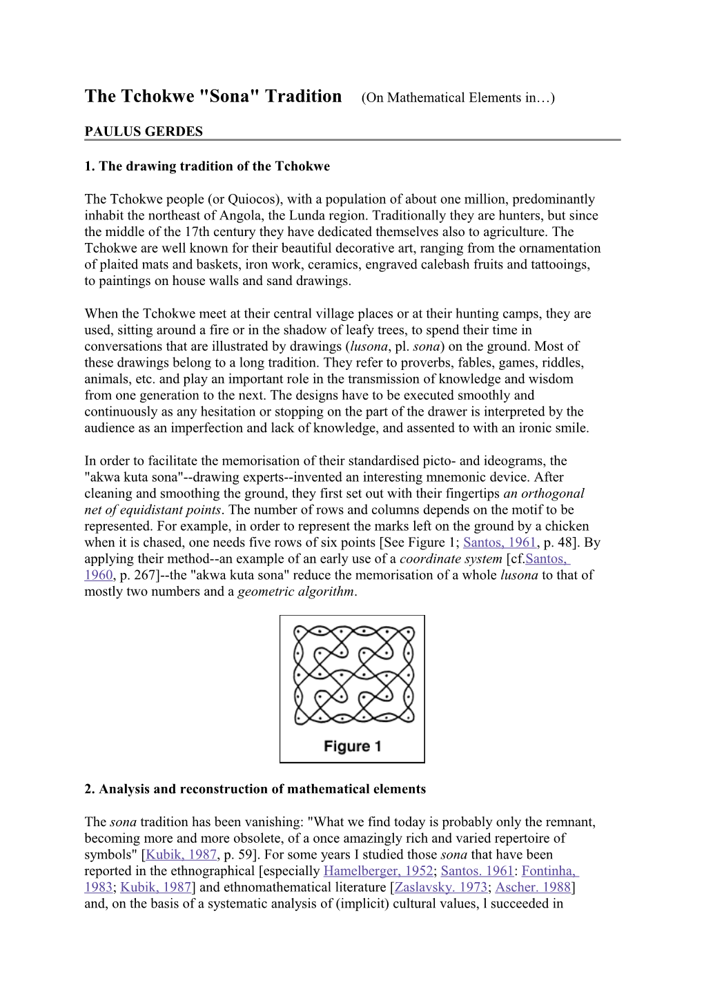 The Tchokwe Sona Tradition (On Mathematical Elements in )