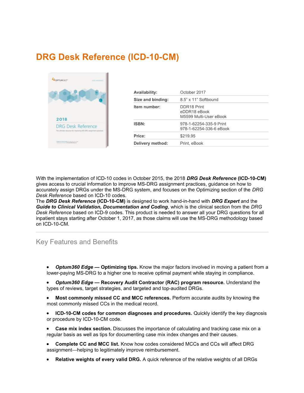 DRG Desk Reference (ICD-10-CM)