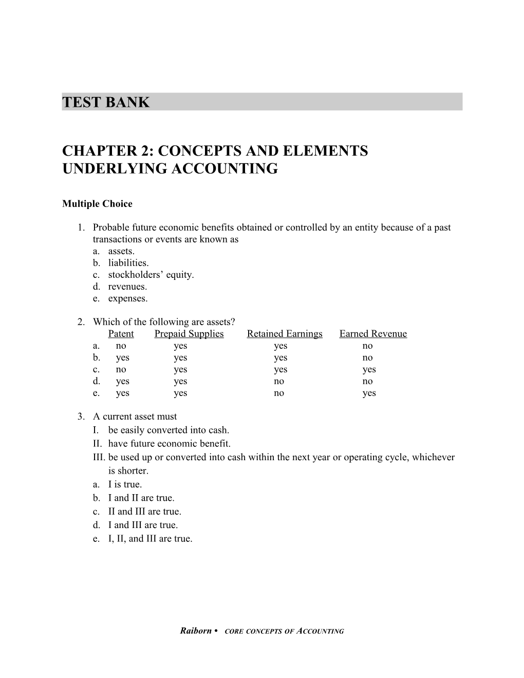 Chapter 2: Concepts and Elements Underlying Accounting
