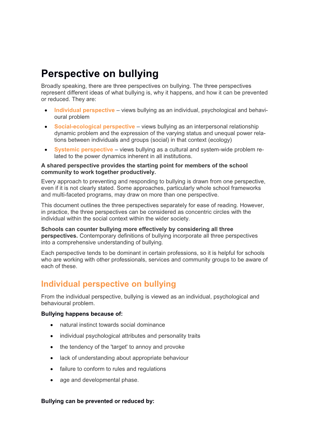 Perspective on Bullying