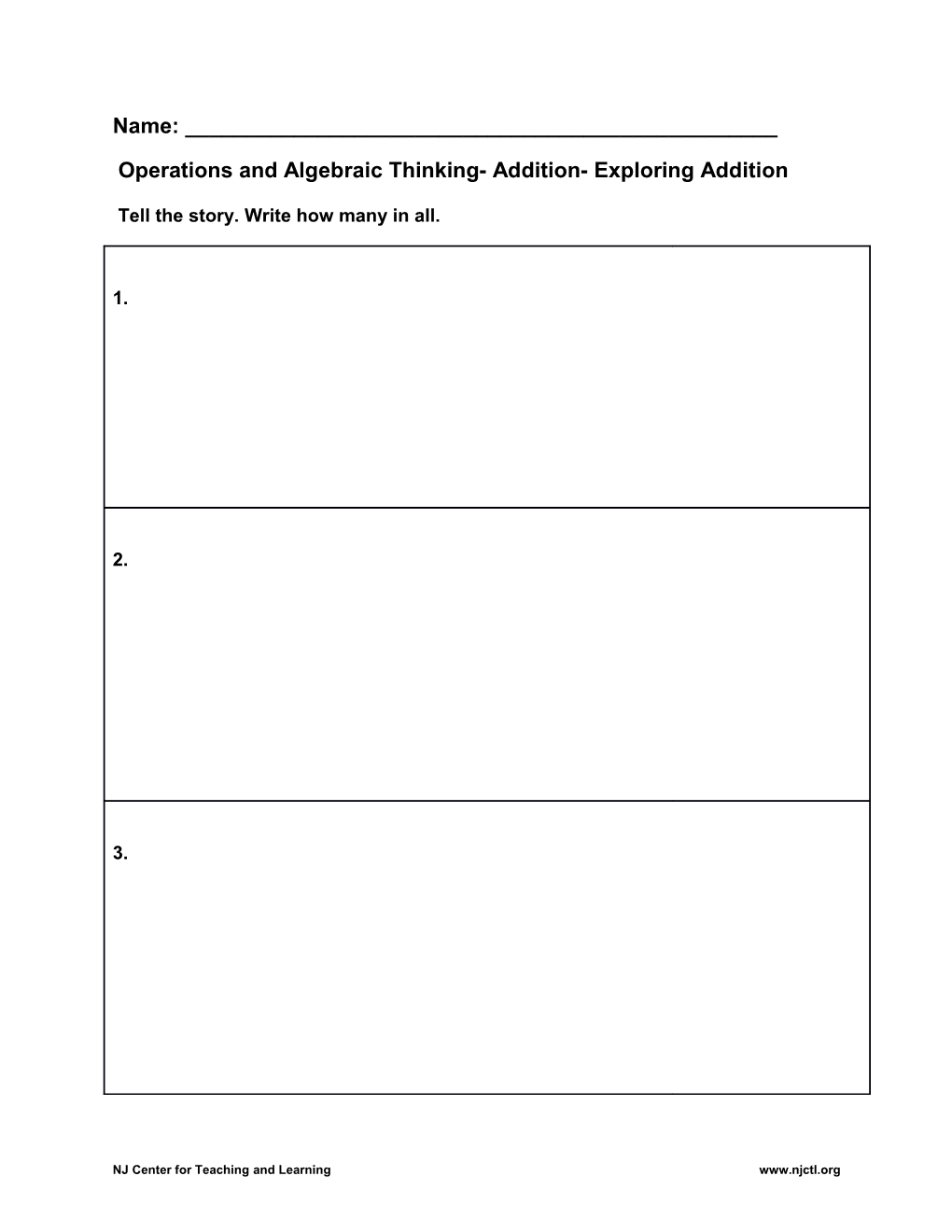 Operations and Algebraic Thinking- Addition- Exploring Addition