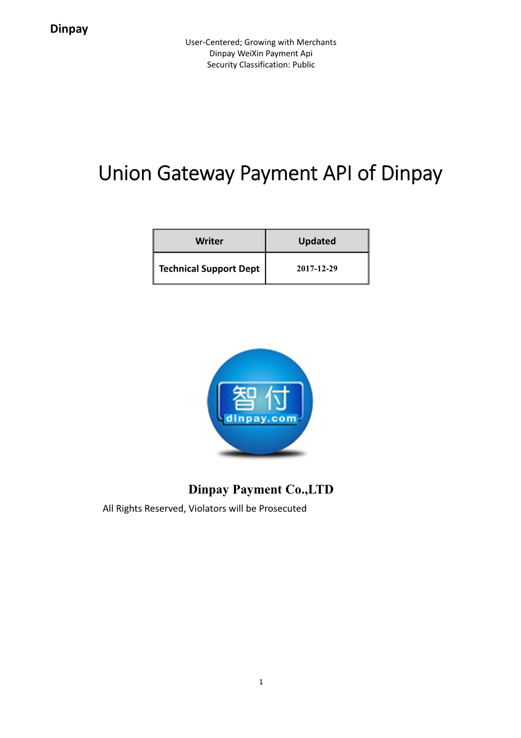 Union Gateway Payment API of Dinpay