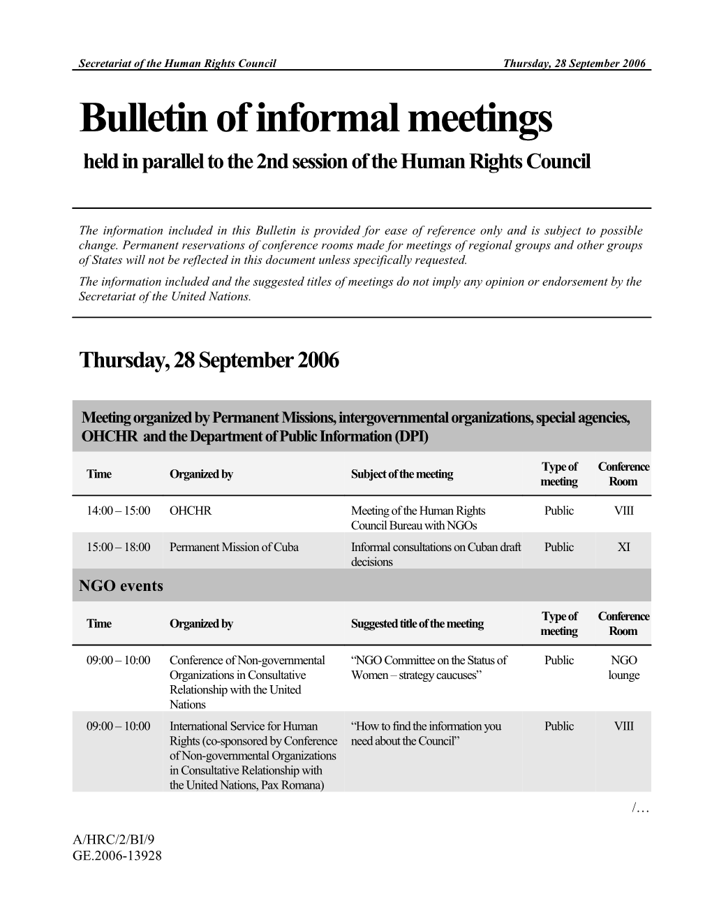 NGO Events, Thursday, 28 September 2006 (Cont D)