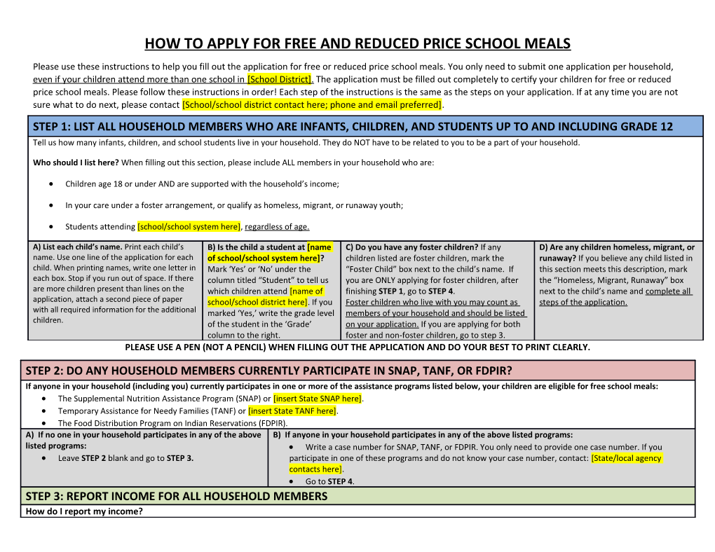 SY17-18 How To Apply For Free And Reduced Price Meal Application