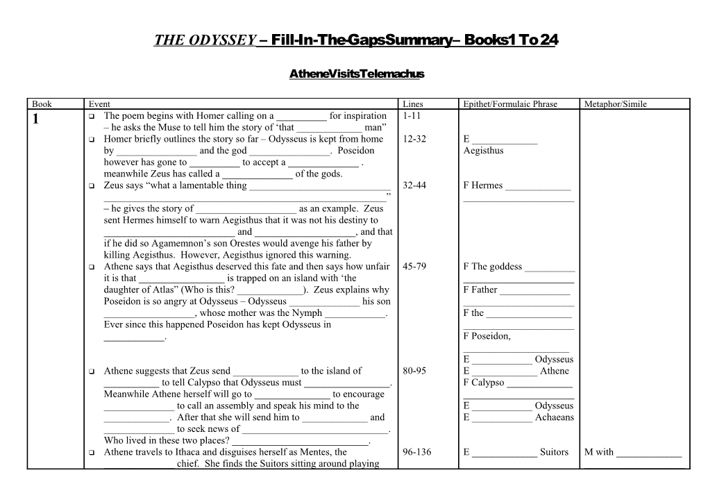 THE ODYSSEY Fill-In-The-Gaps Summary Books 1 to 24