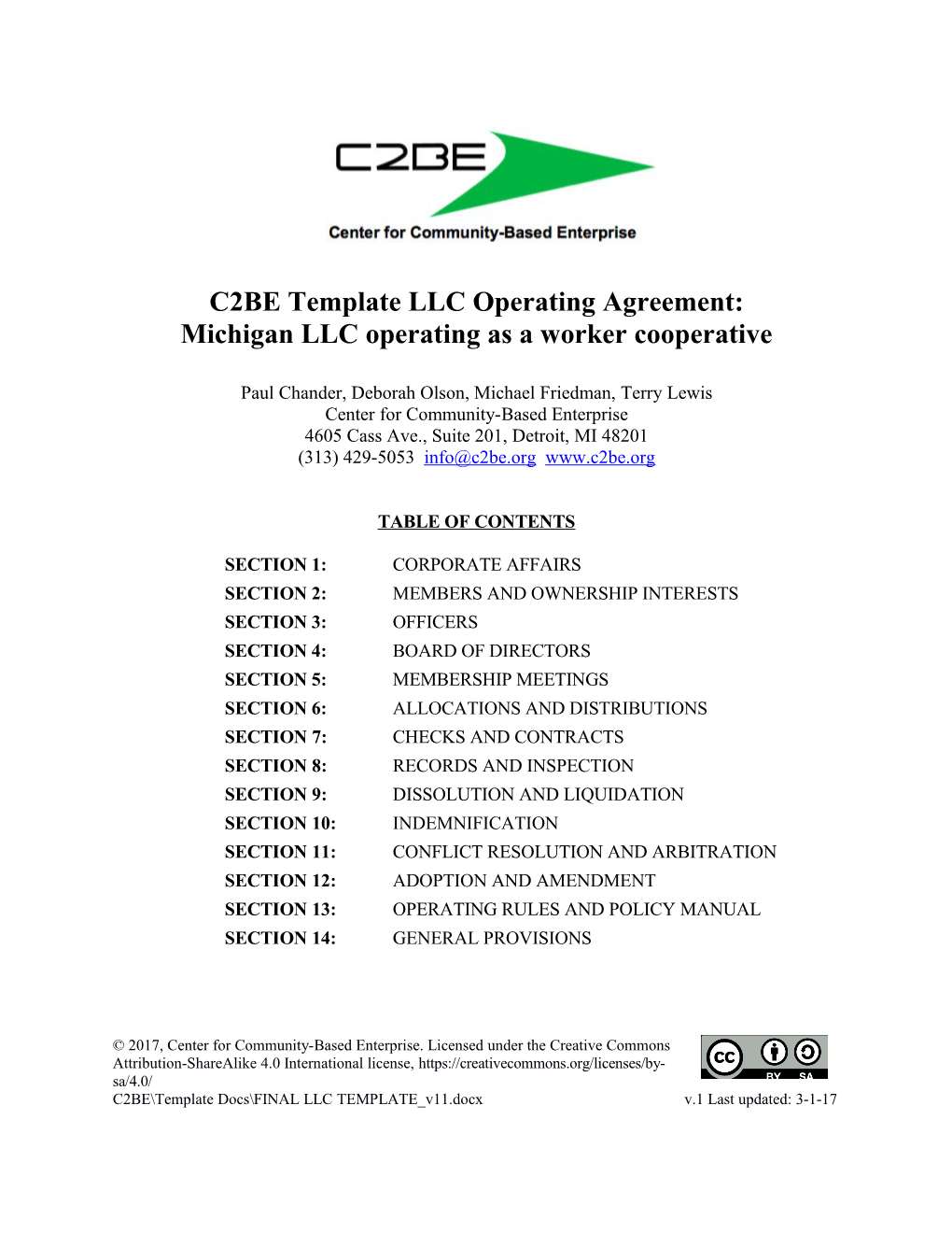 C2BE Template LLC Operating Agreement