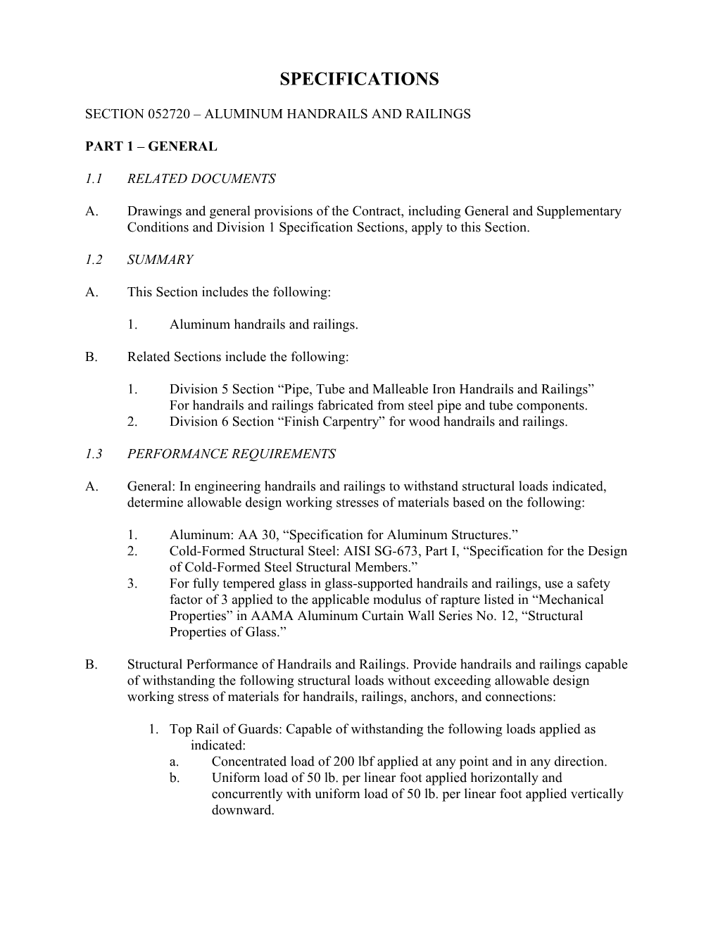 Section 052720 Aluminum Handrails and Railings