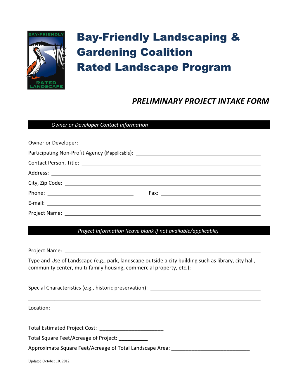 Preliminary Project Intake Form