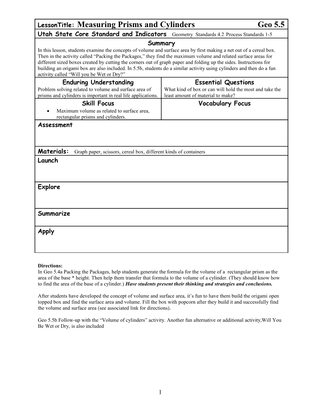 In Geo 5.4A Packing the Packages, Help Students Generate the Formula for the Volume Of